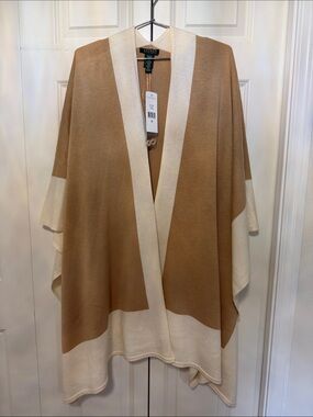 Lauren Ralph Lauren Two-Tone Camel and Cream Knit Wrap Cape one size NWT